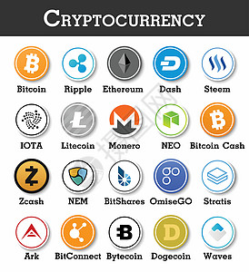 加密货币图标集 韦克托短跑收藏密码互联网交换金融库存标识现金营销图片