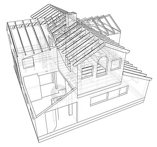 建筑线框结构的抽象 3D 渲染 施工图 追踪图 3公寓设计师办公室项目绘画铅笔技术窗户建筑师建造图片