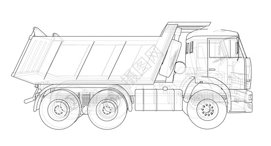 大卡车垃圾车 韦克托草图车辆液压货车商业蓝图载体小费汽车建造插画