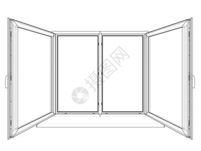 打开窗口草图 韦克托蓝图草稿玻璃框架风景绘画正方形两翼插图空白图片