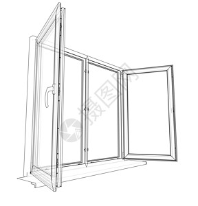 打开窗口草图 韦克托风景两翼草稿蓝图框架空白房子玻璃塑料插图图片