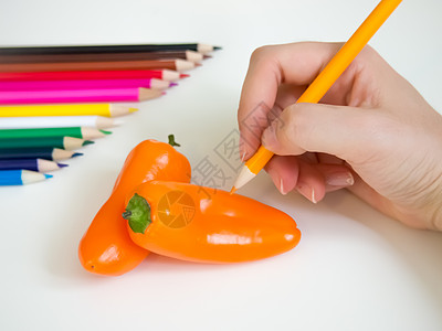 提取塑料绿色蔬菜铅笔水果黄色植物彩色胡椒蓝色绘画图片