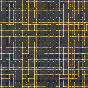 凌乱的连接点无缝背景网络科学织物网格墙纸三角形金子圆圈黄色黑色图片