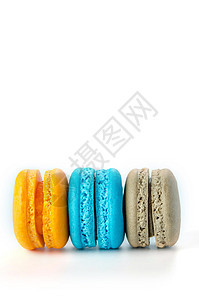 色彩多彩的马卡龙甜点食物绿色粉色面包味道白色美食蓝色巧克力饼干图片