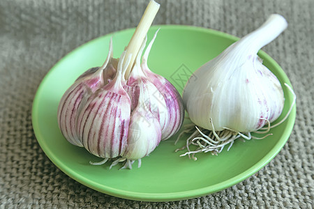 大蒜放在盘子上的桌子上蔬菜食物芳香草本植物烹饪香料收成香气美食厨房图片