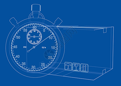 带纸板箱素描的秒表 韦克托货物纸板艺术闹钟蓝图运输手表计时器插图绘画图片