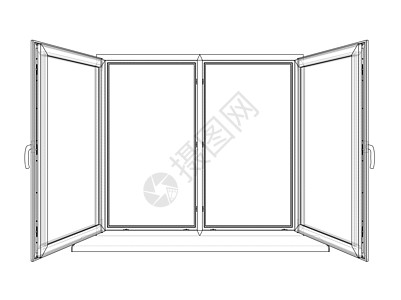 打开窗口草图 韦克托空白正方形草稿两翼塑料插图房子玻璃蓝图框架图片