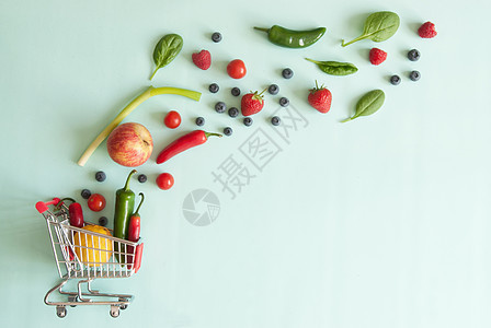 食品购物车概念水果杂货营养零售食物店铺大车蔬菜车轮广告图片