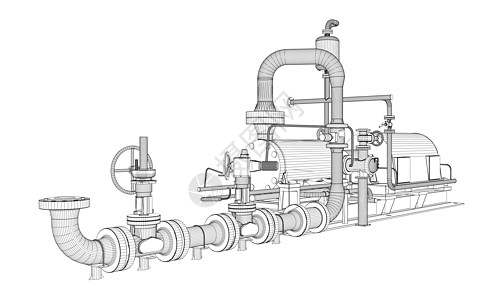 有线框架工业泵气体植物发动机管子配件压力楼梯发电机设施插图图片