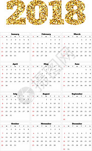 日历 2018 年简单样式 每周从周日开始时间数字英语插图规划师卡片日程日记办公室商业图片