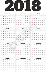 日历 2018 年简单样式 每周从周日开始插图卡片日记商业办公室日程数字规划师时间英语图片