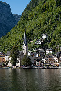 Hallstat湖的Hallstat 视图世界旅游村庄建筑物建筑学城市历史性天空教会蓝色图片