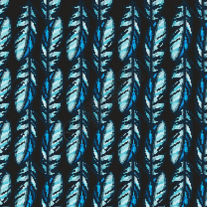 矢量无缝模式 在黑色背景上使用蓝色详细鸟类羽毛图片