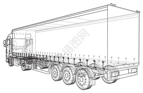 货运卡车拖车 线框  EPS10 格式  3 的矢量渲染物流送货货物后勤柴油机驾驶车辆货车运输插图背景图片