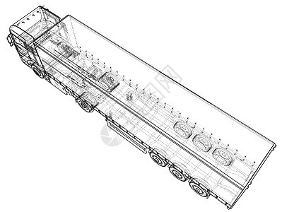 汽车交付半卡车拖车 线框  EPS10 格式  3 的矢量渲染物流后勤货车运输送货小样柴油机交通驾驶插图图片