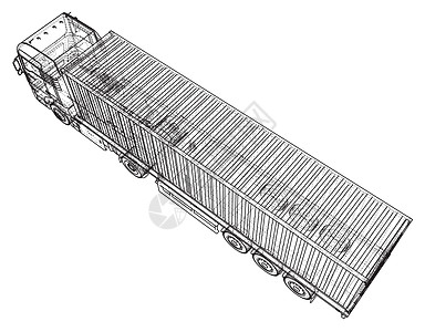 拖车 抽象绘图 追踪 3d 的插图拖拉机货车柴油机卡车交通小样蓝图盒子驾驶商业图片