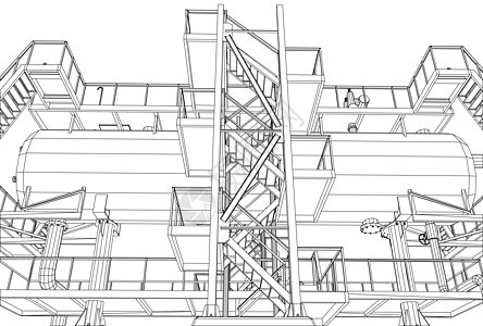 线框石油和天然气工业设备引擎工厂管子活力插图管道楼梯阀门工程金属图片
