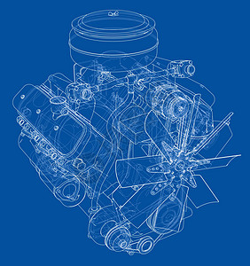 车 引擎发动机草图 韦克托车轮蓝图机械打印墨水绘画工程插图技术齿轮插画
