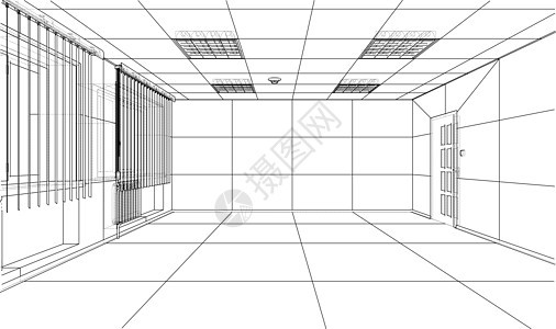 室内草图  3 的矢量渲染素描电脑办公室大厅房间草稿插图窗户艺术绘画图片