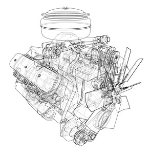 车 引擎发动机草图 韦克托绘画蓝图技术草稿墨水插图项目引擎打印齿轮插画