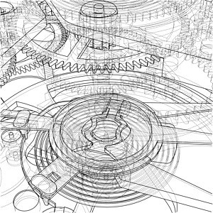 时钟的嵌齿轮和齿轮 韦克托机械乐器建造渲染合作插图时间艺术团队科学图片