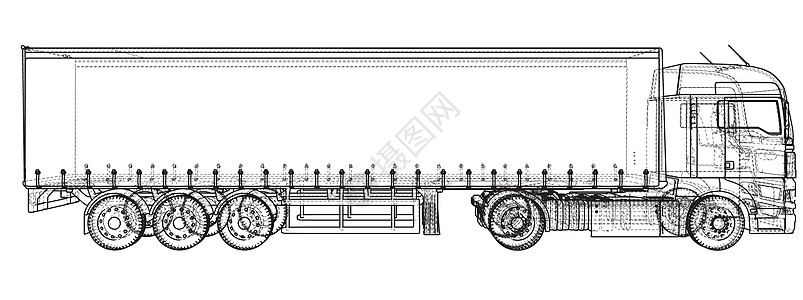 矢量卡车 抽象绘图 线框  EPS10 格式 矢量创建的 3d物流后勤货物商业蓝图盒子柴油机交通运输拖拉机插画
