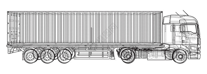 汽车交付半卡车拖车 线框  EPS10 格式  3 的矢量渲染送货货物盒子蓝图柴油机拖拉机插图运输船运小样图片