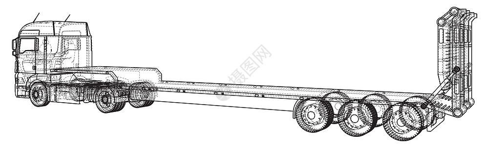 低床卡车拖车 抽象绘图 追踪图 3货物物流多边形货车等距地面车辆图表乐趣运输图片