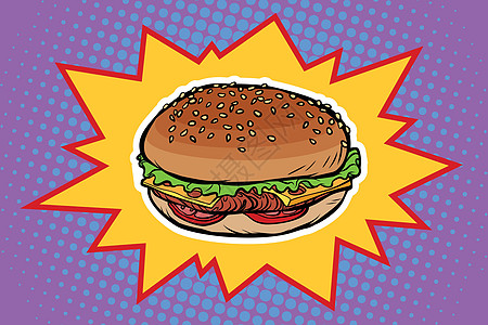 快速食品汉堡菜单芝麻包子卡通片午餐洋葱小吃漫画面包艺术图片