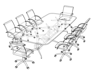带椅子的会议桌素描万科内阁绘画环境办公室墨水方案涂鸦扶手椅房间桌子图片