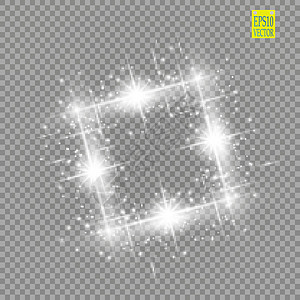 抽象豪华白色矢量光耀斑火花光效果 透明上闪闪发光的方形框架 星光移动背景 消息或徽标的发光模糊空间正方形流动金子强光墙纸科学运动图片