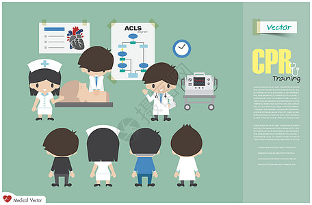 医疗队正在医院教授心肺复苏术 矢量设计是平板的 而口腔复健则在医院里进行图片