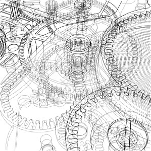 时钟的嵌齿轮和齿轮 韦克托插图技术工程渲染乐器工业合作工作建造圆形图片