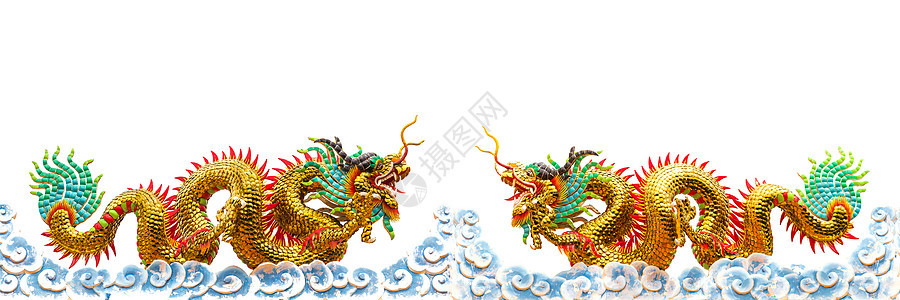 多彩的中国龙雕像节日装饰品艺术雕塑金子寺庙力量白色动物建筑学图片