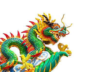 多彩的中国龙雕像力量文化动物寺庙雕塑装饰品节日白色传统建筑学图片