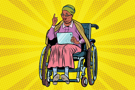 坐在轮椅上的年长非洲妇女残疾人图片