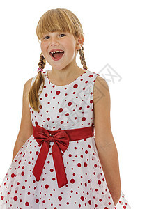 笑笑女孩手势喜悦享受白色幸福活力裙子快乐乐趣红色图片