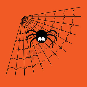 黑色和橙色矢量卡通 与有趣的蜘蛛隔离的蜘蛛网 为者制作的简单图像与cobweb图片