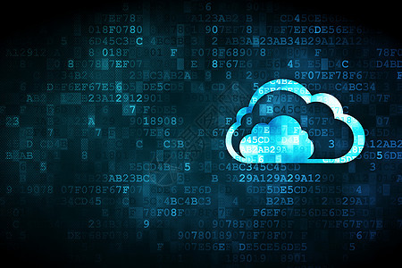 云网络概念 数字背景上的云技术蓝色互联网高科技全球展示解决方案服务器像素化屏幕图片