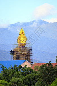 正在建造大佛 位于寺庙旅行地标天空建筑学历史性树木旅游宗教金子图片