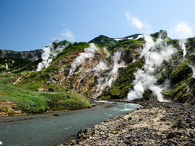 俄罗斯堪察卡半岛盖萨尔斯山谷全景来源火山矿物质蒸汽遗产公园场地国家地热气体图片