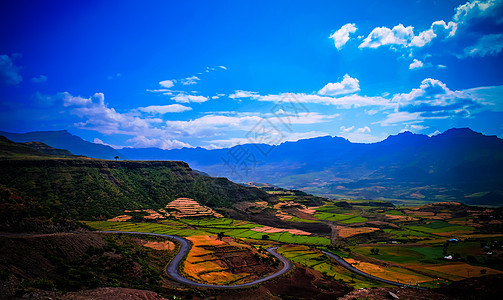 埃塞俄比亚拉利贝拉周围Semen山和山谷的全景精髓旅行森林猿猴乡村日落农业绿色爬坡山脉图片