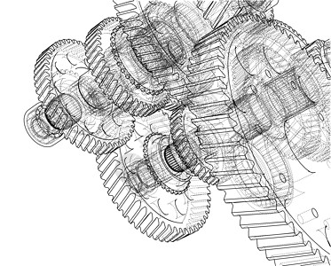 变速箱草图 韦克托3d车轮力量团队技术工程牙齿工业绘画工厂图片