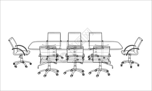 带椅子的会议桌素描万科办公室方案环境扶手椅桌子内阁谈判涂鸦家具墨水图片