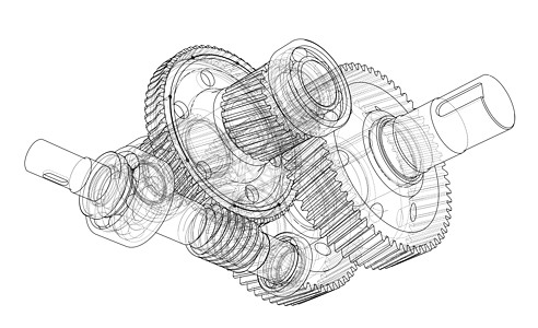 变速箱草图 韦克托圆圈渲染技术插图牙齿机器工业机械建造齿轮图片