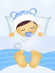 男婴睡觉婴儿插图蓝色毯子派对男生迎婴男性童年孩子图片