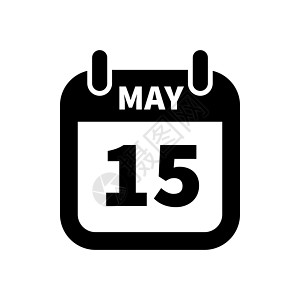 简单的黑色日历图标与 5 月 15 日隔离在惠特图片