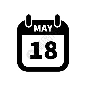 简单的黑色日历图标与 5 月 18 日孤立在惠特图片