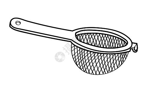 筛子的线图  简单的线 Vecto工具用具配饰插图卡通片家庭滤器教育面团厨具背景图片