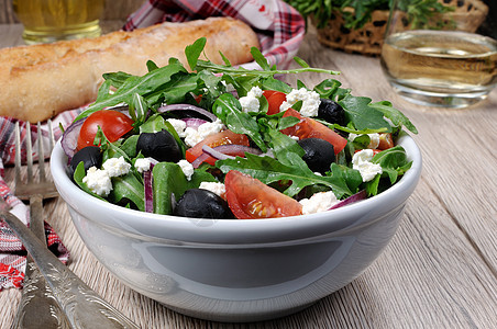 希腊沙拉加阿鲁古拉营养地变化小吃糖尿病沙拉肉汁蔬菜食物豆腐纤维素图片